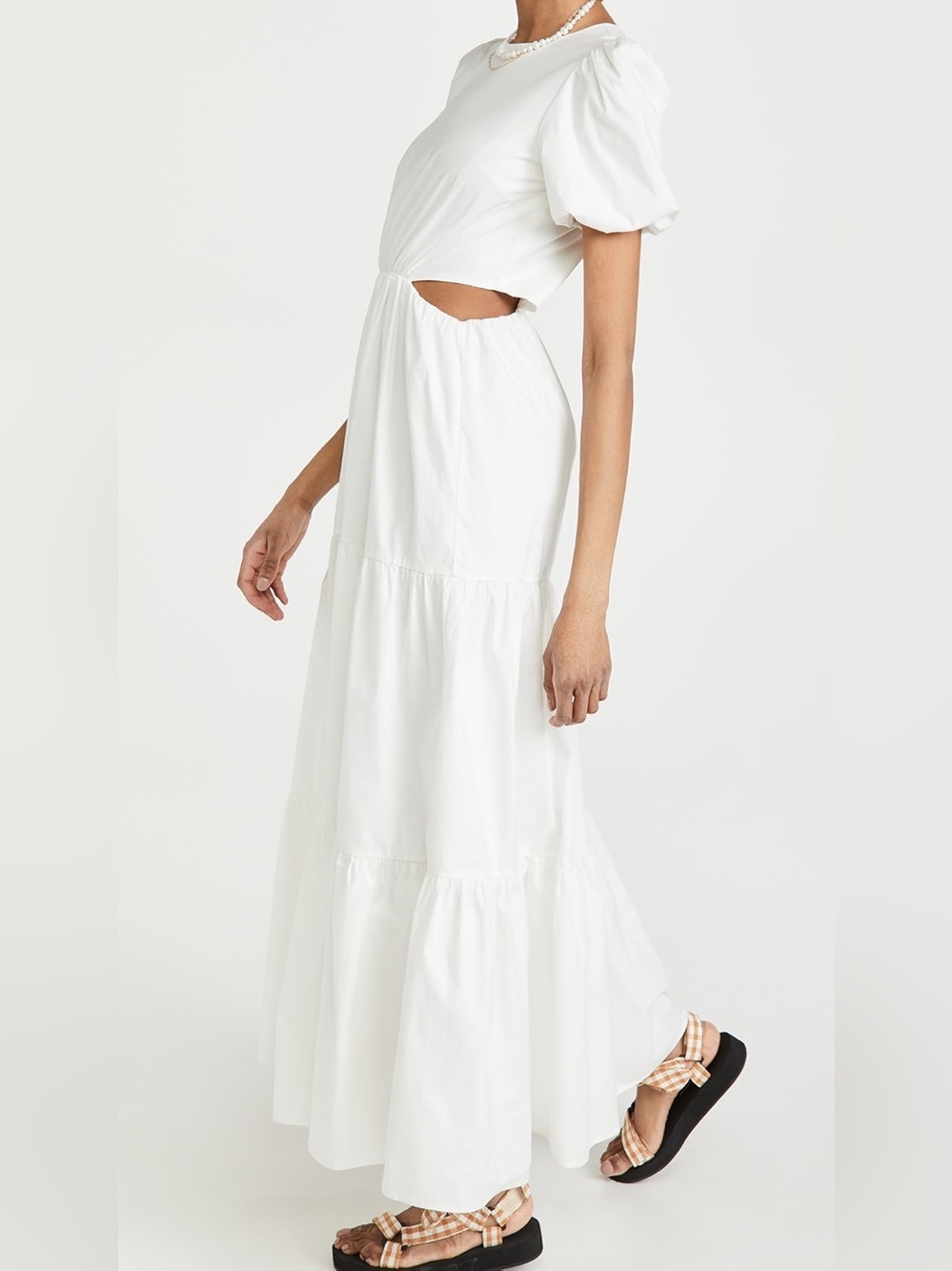 WAYF Plaza Cutout Maxi Dress M Ivory Cottagecore Bridal Vacation - Picture 4 of 5